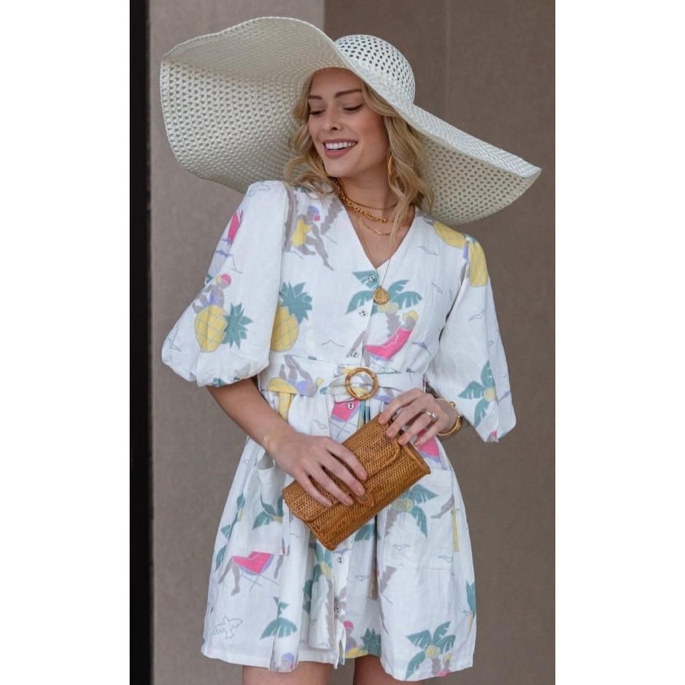 Anthropologie Palm Tree Linen Mini Dress x Place Nationale - Picture 1 of 8